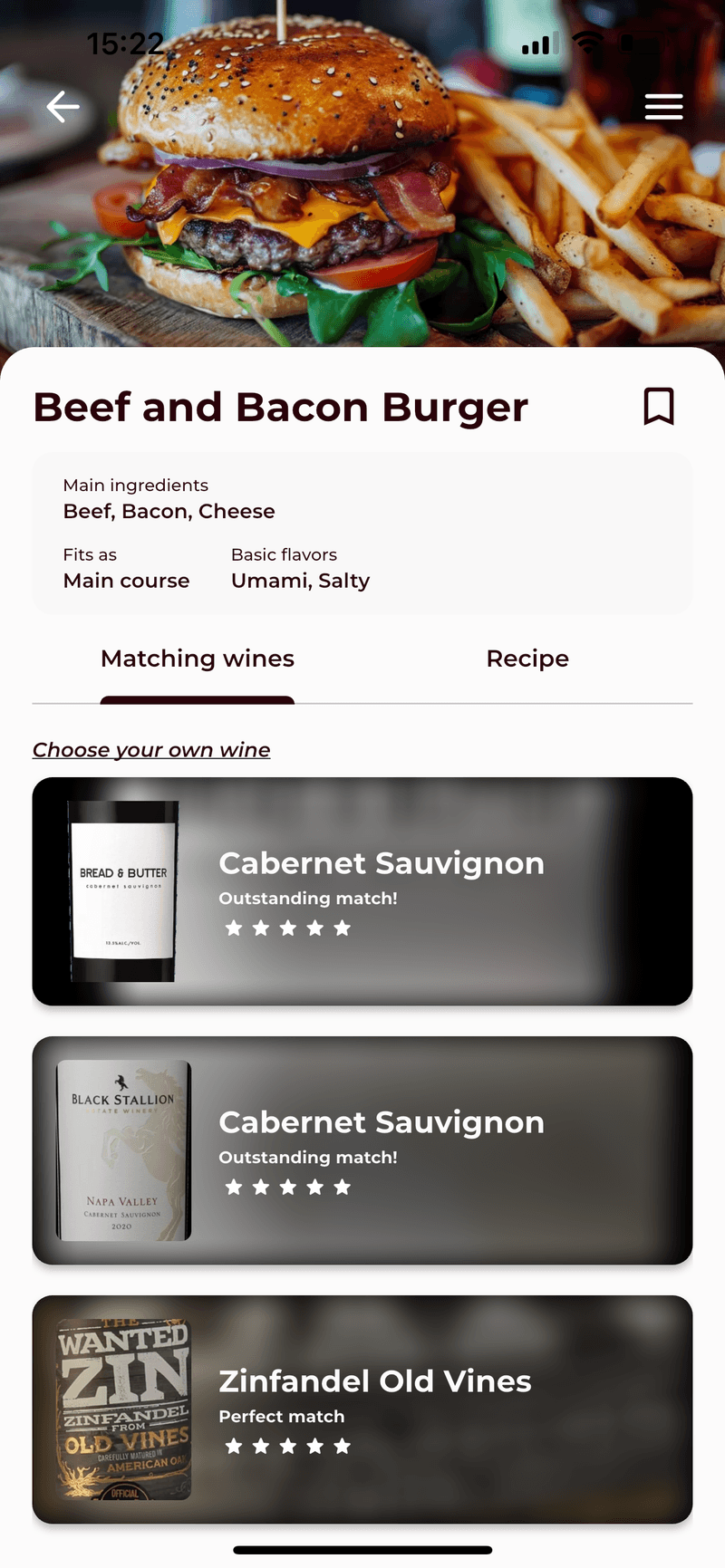 Vinomat app screenshot - en