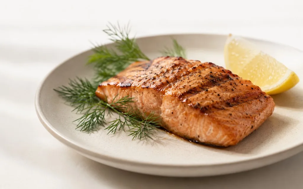Grilled salmon with lemon and dill