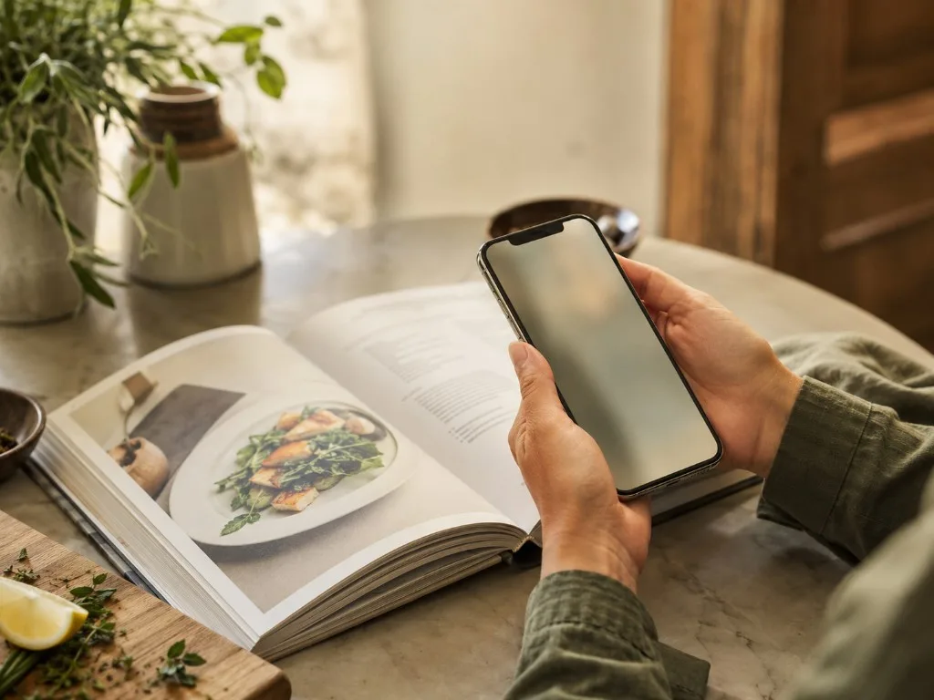 Photographing a recipe from a cookbook with a phone